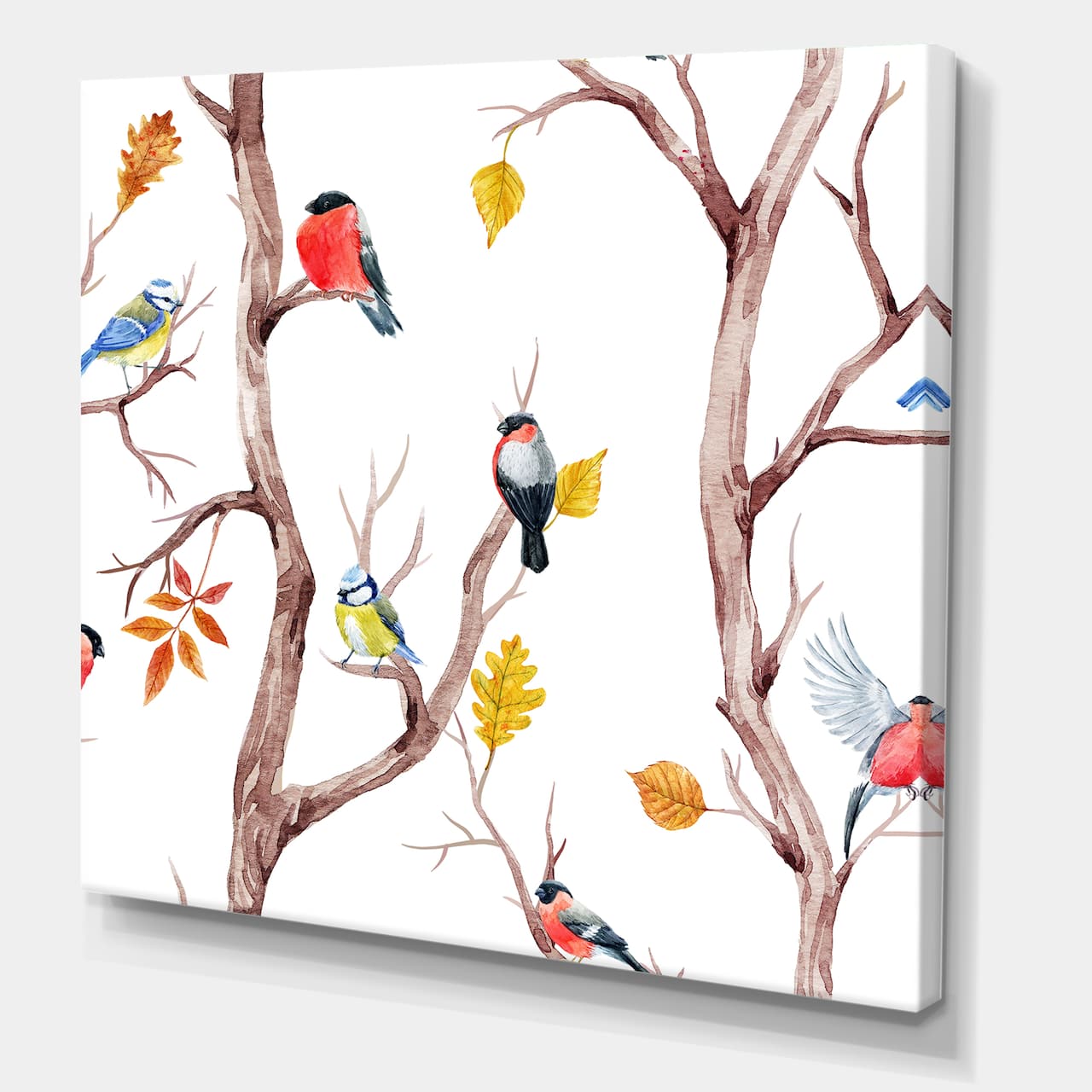Designart - Fall Trees and Little Birds - Traditional Canvas Wall Art Print